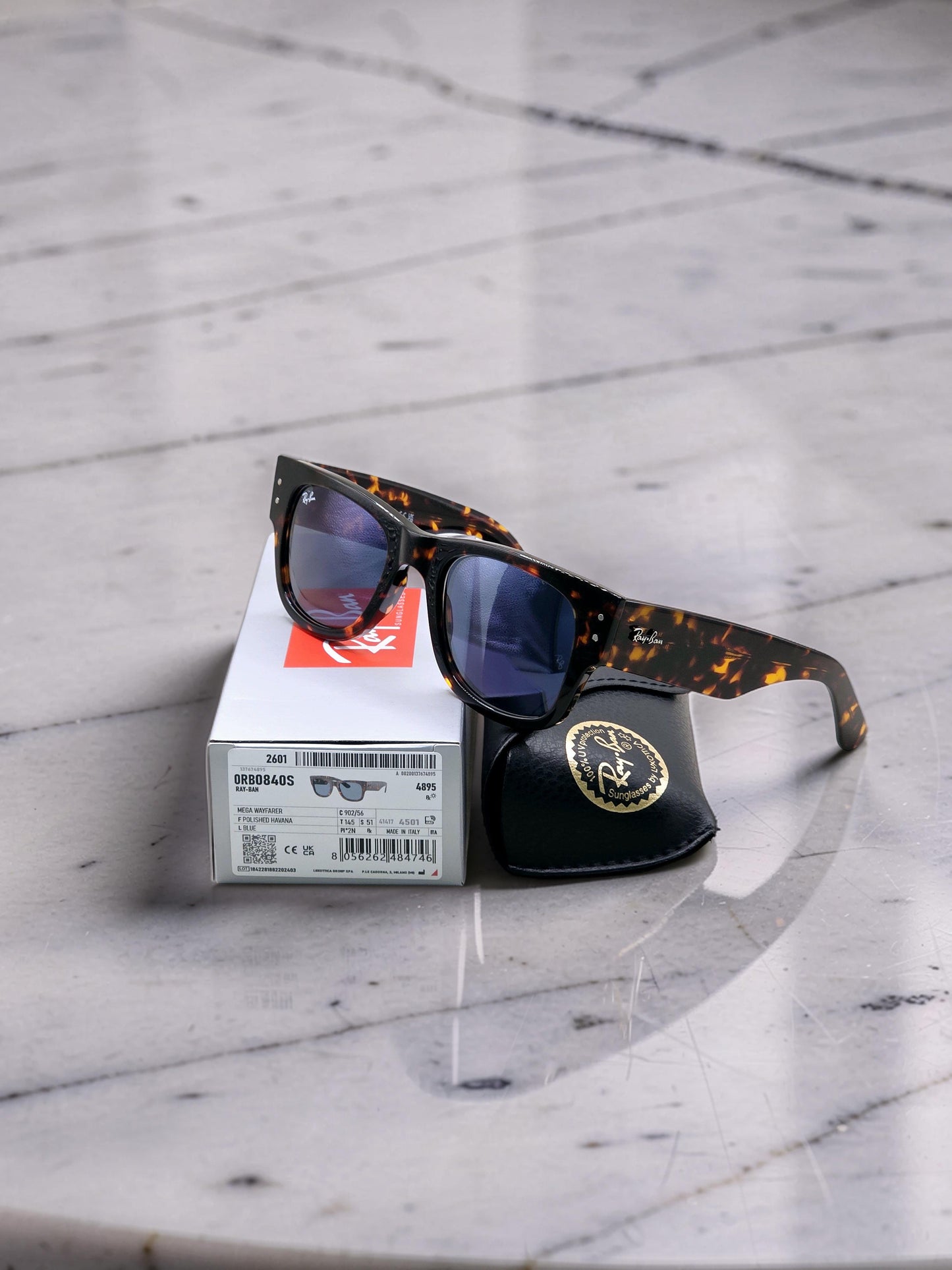 Occhiali da sole 0840S Mega 902/56 Tartarugato Lucido con Lenti Blu – Taglia 51