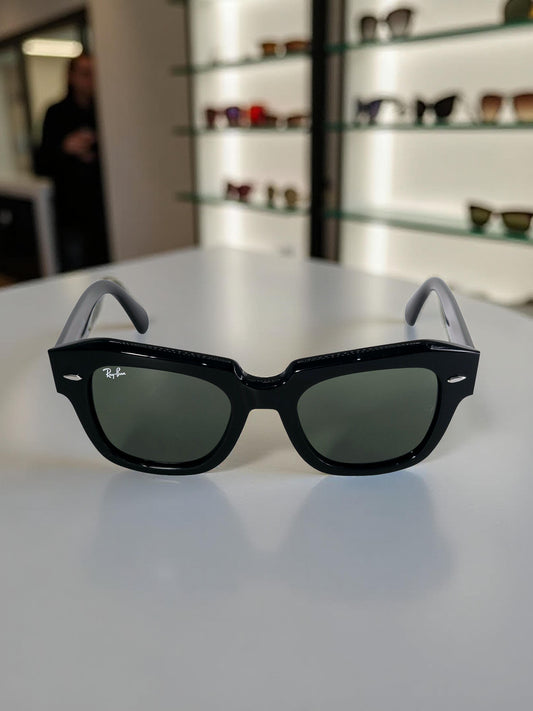 Ray-Ban State Street RB 2186 901/31 Nero Lucido con Lenti G-15 – Taglia 49-20-145